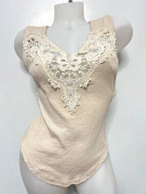 Free People New Romantics Lace Open Back Tank Top Sleeveless Blouse Size L